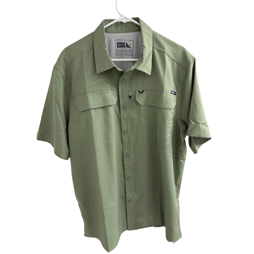 Eddie Bauer Mens Green Ripstop Short Sleeve Fishing Shirt EB011287 L NWT